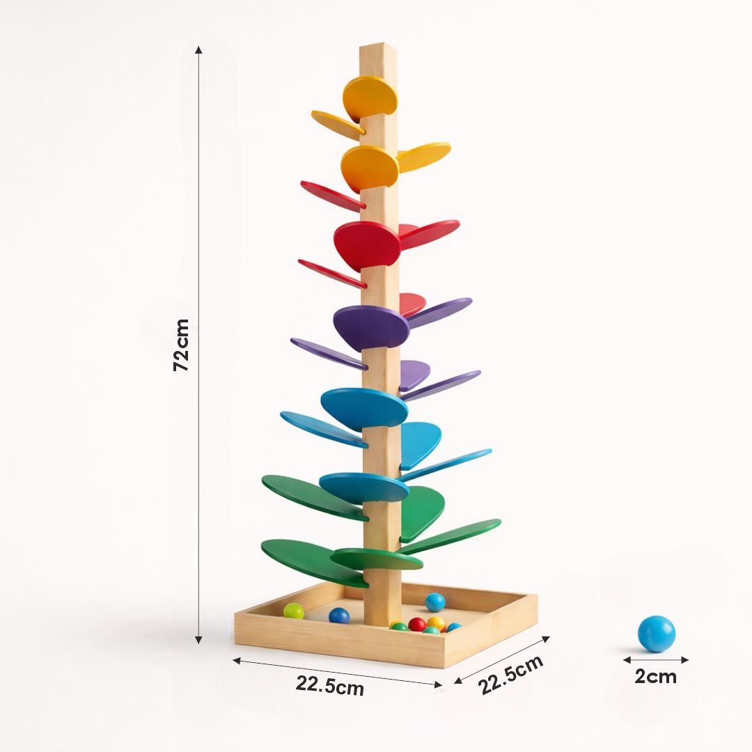 Wooden Rainbow Ball Drop Tree Toy – Montessori Stacking & Color Recognition Activity Game for Kids