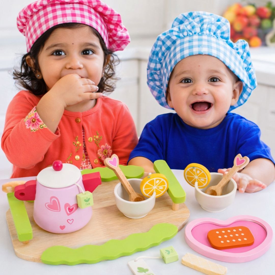 Kids Wooden Tea Party Set – Pretend Play Tea Set with Tray, Teapot & Accessories