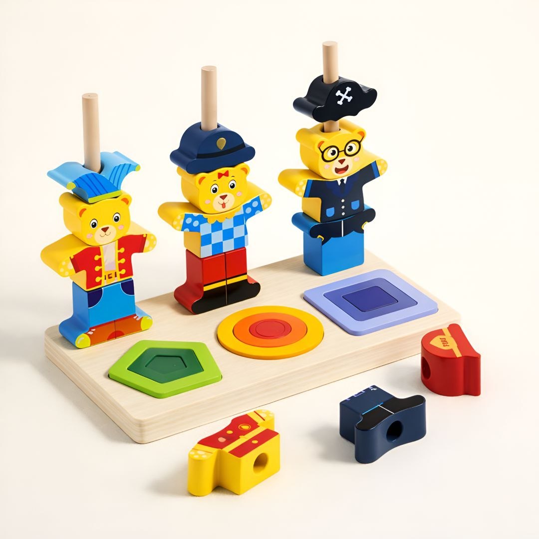 Wooden Character Shape Sorting & Stacking Puzzle Toy
