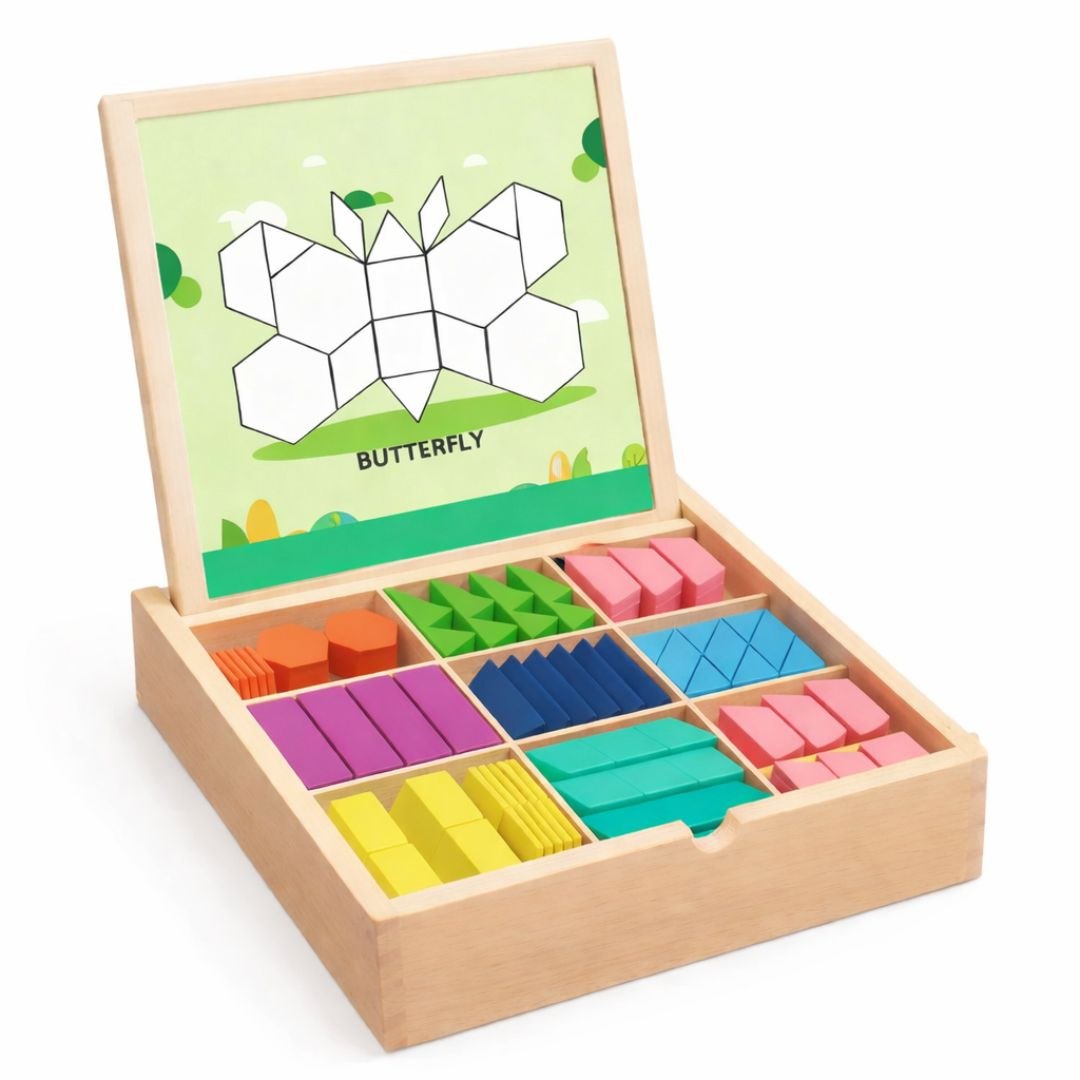225-Piece Wooden Magnetic Tangram Puzzle Board for Kids – Creative Educational Shape & Learning Toy