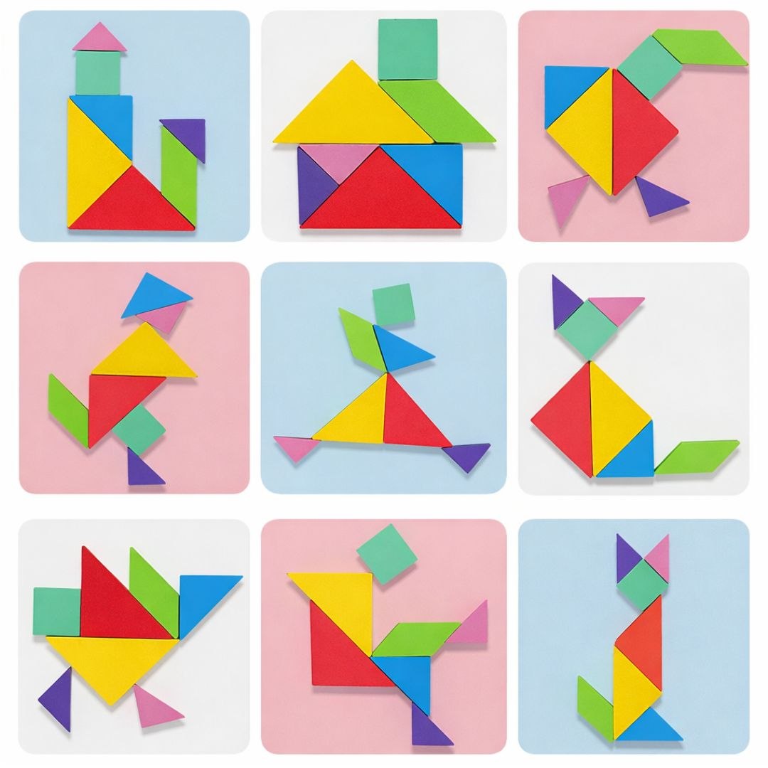 225-Piece Wooden Magnetic Tangram Puzzle Board for Kids – Creative Educational Shape & Learning Toy
