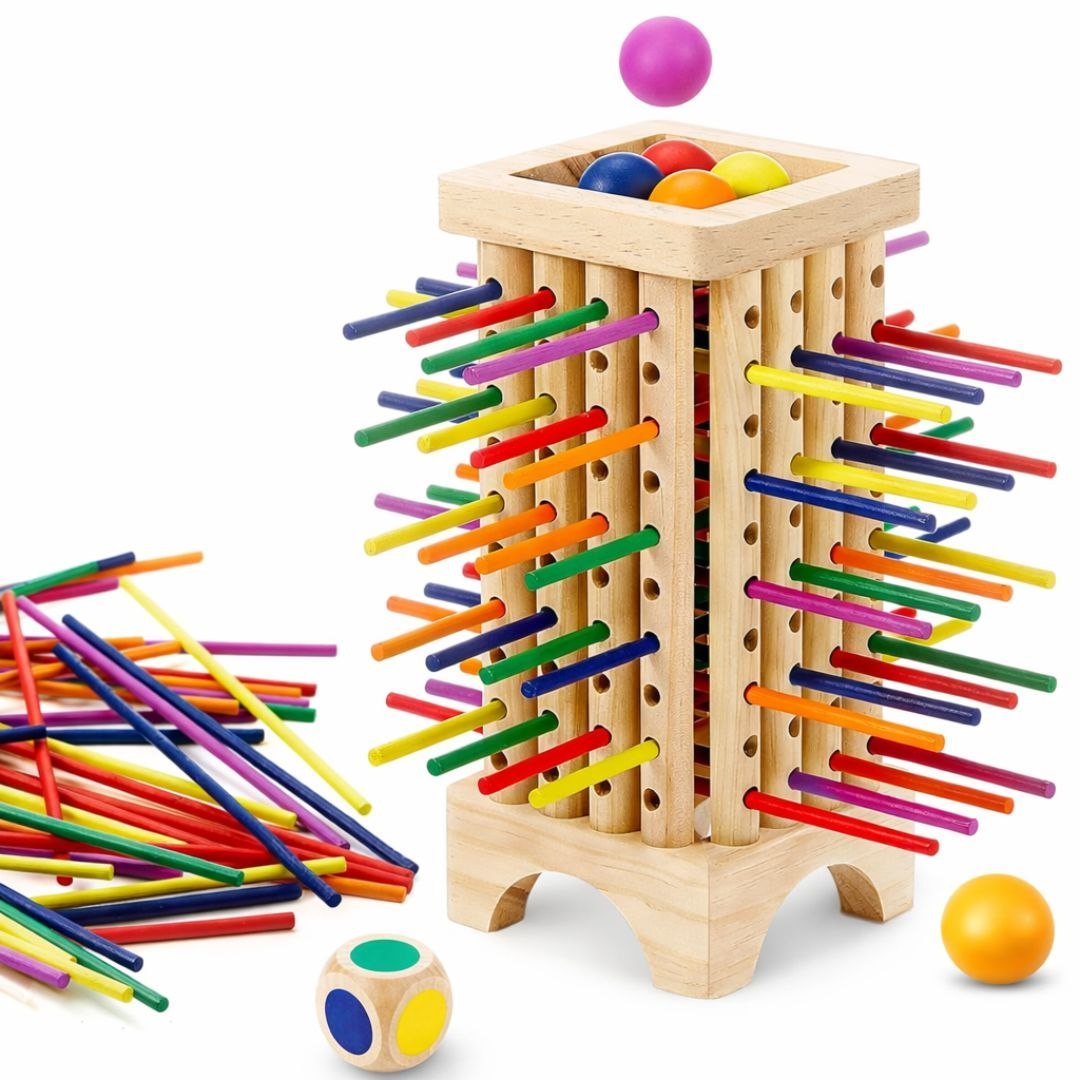 Wooden Colourful Stick & Ball Balance Game – Kids Skill-Building Toy