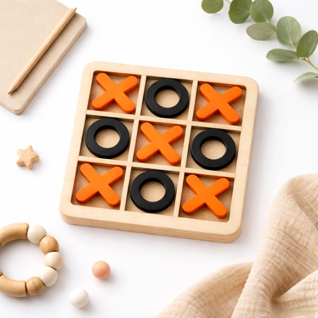 Wooden Tic Tac Toe Game for Kids & Family