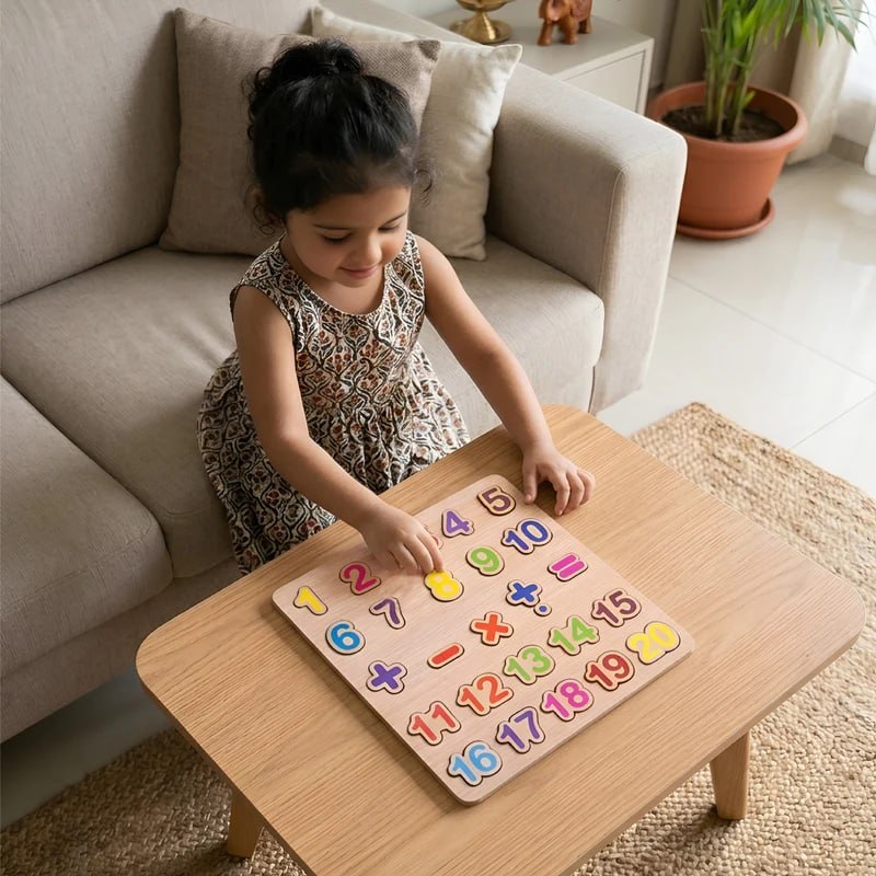 Wooden Number & Math Learning Puzzle Board – Educational Counting and Arithmetic Toy for Kids