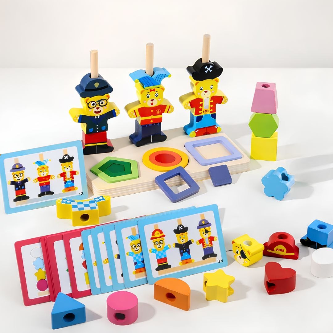 Wooden Character Shape Sorting & Stacking Puzzle Toy