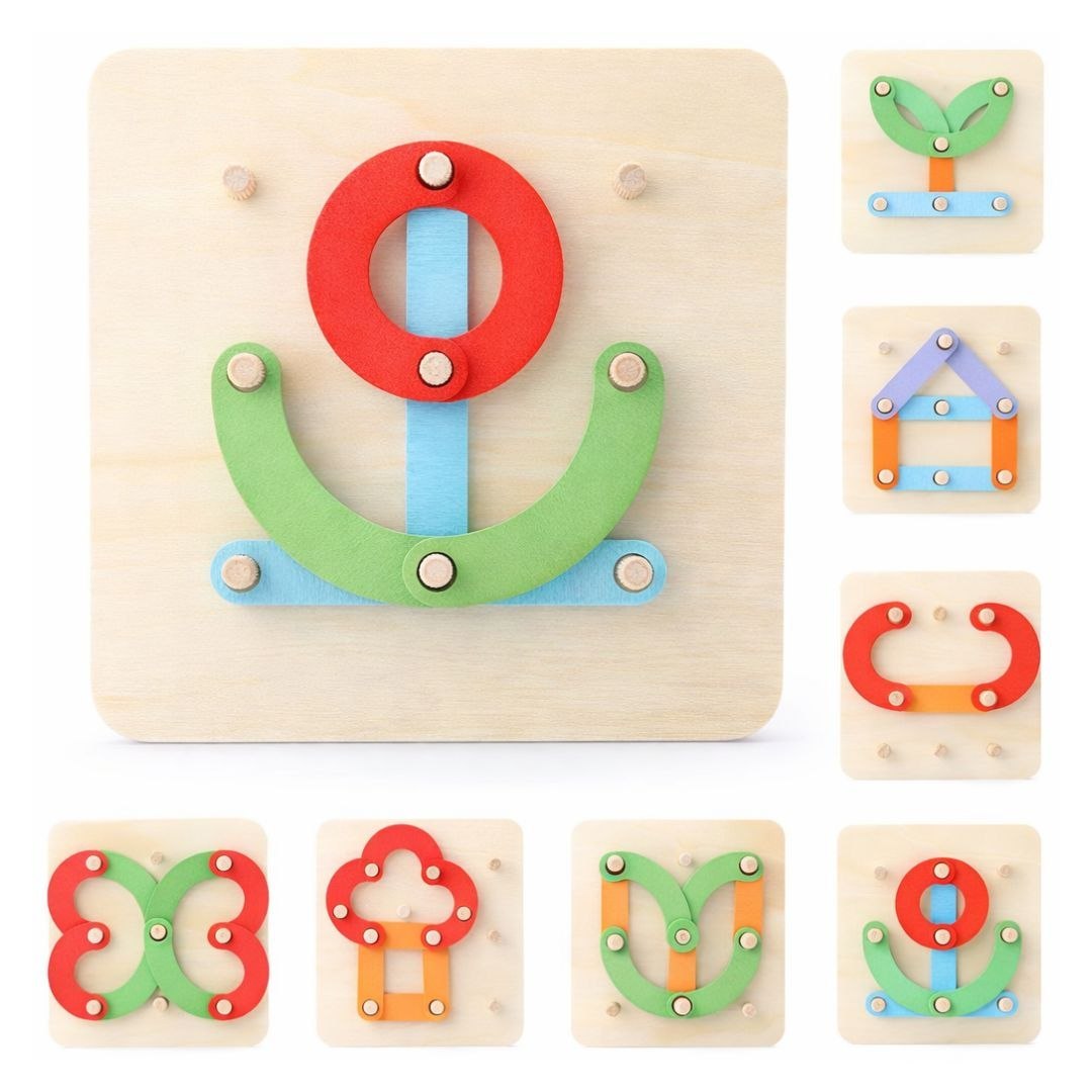 Wooden Shape & Pattern Matching Puzzle Board for Kids – Montessori Educational Fine Motor Skills Toy