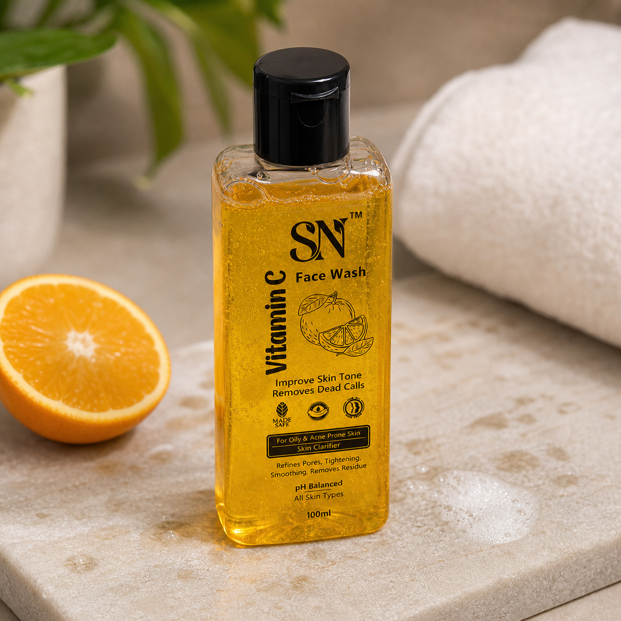 SN Vitamin C Face Wash – Brightening & Skin Clarifying Cleanser | Removes Dirt, Oil & Dead Skin | pH Balanced | 100ml